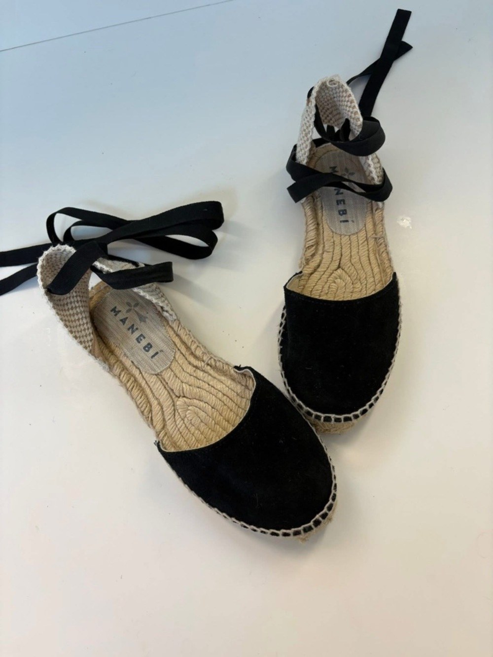 Manebi Black Suede Lace-Up Espadrille Sandals